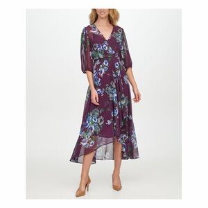 Calvin Klein Plum Floral High Low Dress